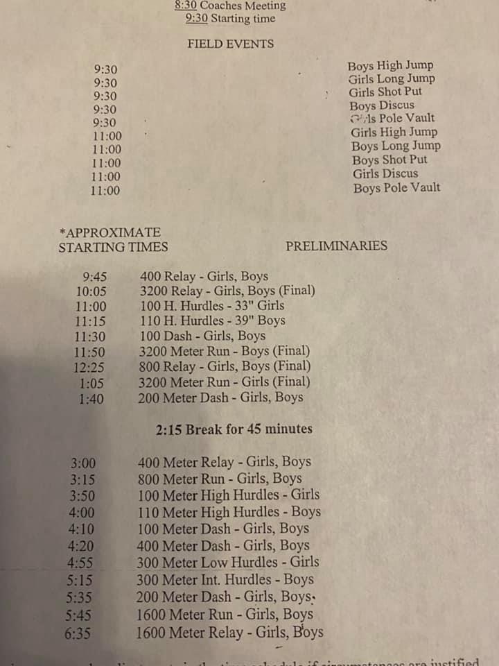 regional track schedule